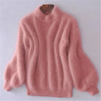 Vintage-Style Angora Sweater with Relaxed Fit and Versatile Design | Perfect for Cold Winter Months - Pink