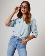 Women’s Long-Sleeve Denim Shirt with Button Front