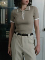 Women’s Elegant Knit Polo Top with Classic Collar