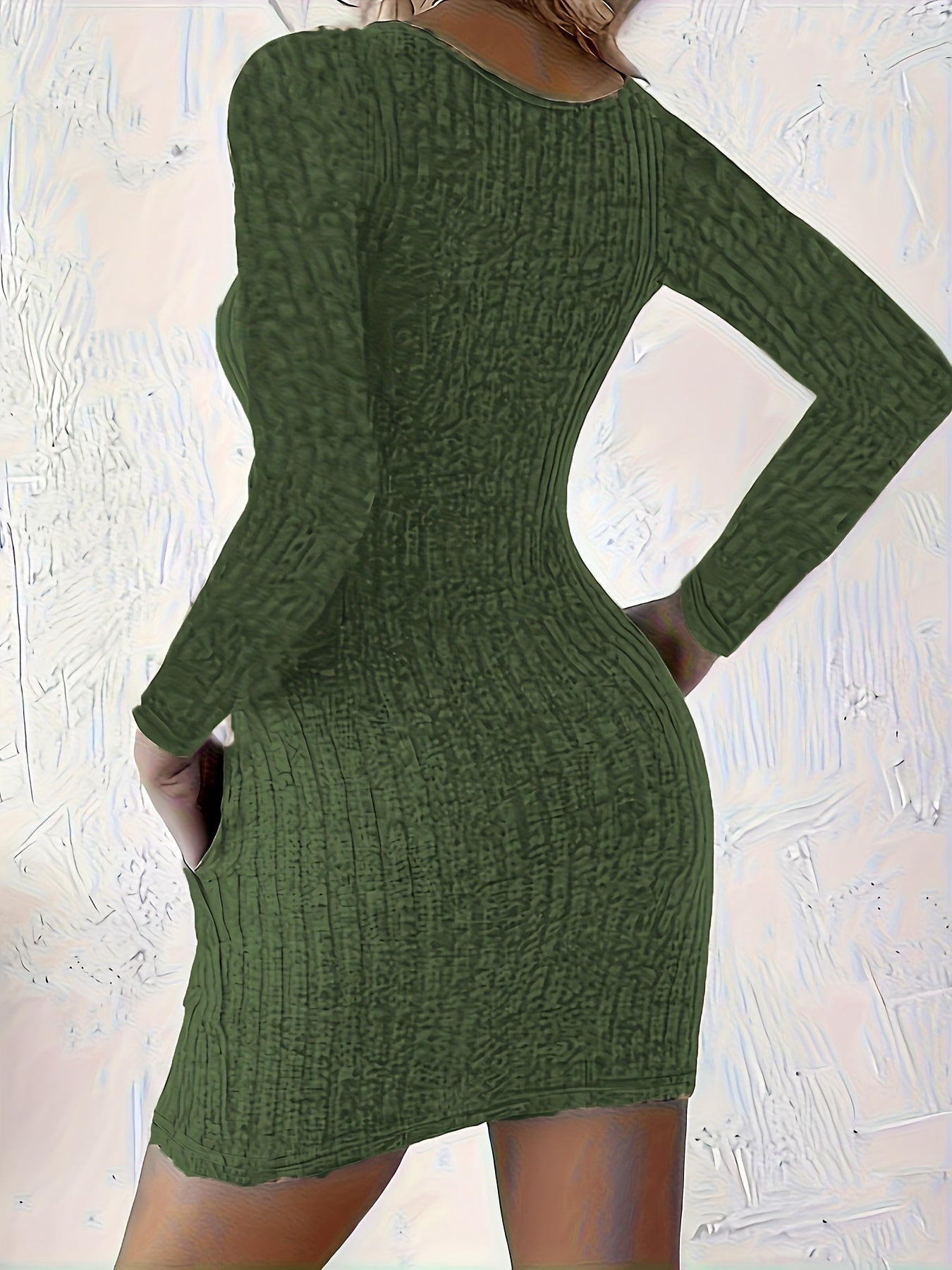 Long-sleeve Dress with Dual Side Pockets, Slim-fit, Figure hugging Style