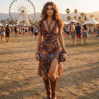 Women's Midi Boho Dress with Slit | Floral Vacation Beach Dress