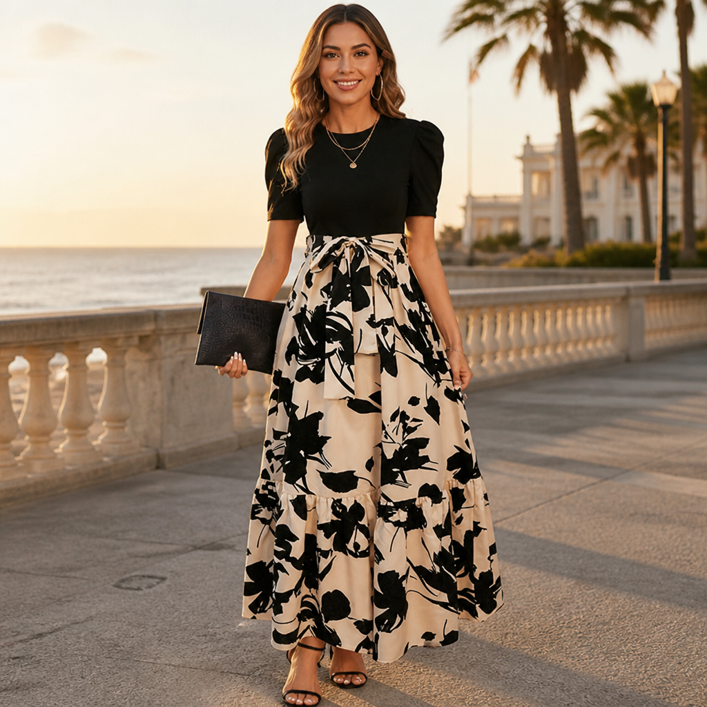 Women's Maxi Dress Floral Pattern High Waist A Line Summer | Lightweight Boho Dress