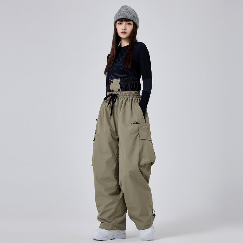 Women's Insulated Ski Pants with Breathable Design and Snow Protection - Army Green