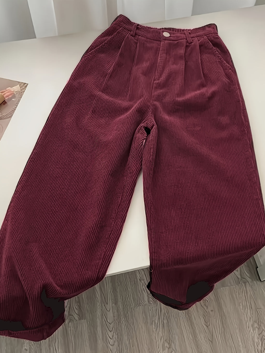 Damen Retro-Kordhose mit hoher Taille, gerades Bein, koreanischer Stil, lässige weite Hose