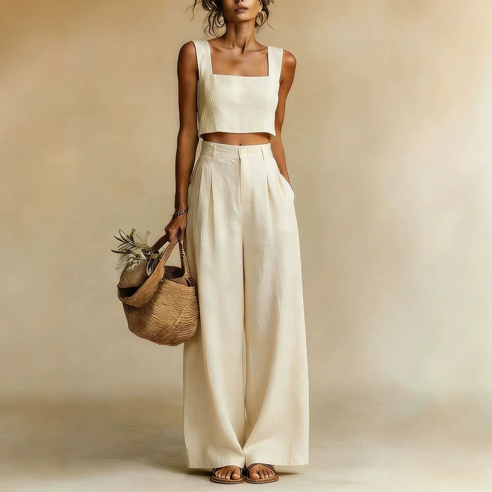 Women’s Flowy Top & Wide-Leg Palazzo Pants Set