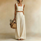 Women’s Flowy Top & Wide-Leg Palazzo Pants Set