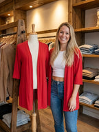Elegant Plus Size Women's Open Front Cardigan | Stretch Half Sleeve Knit Cover Up