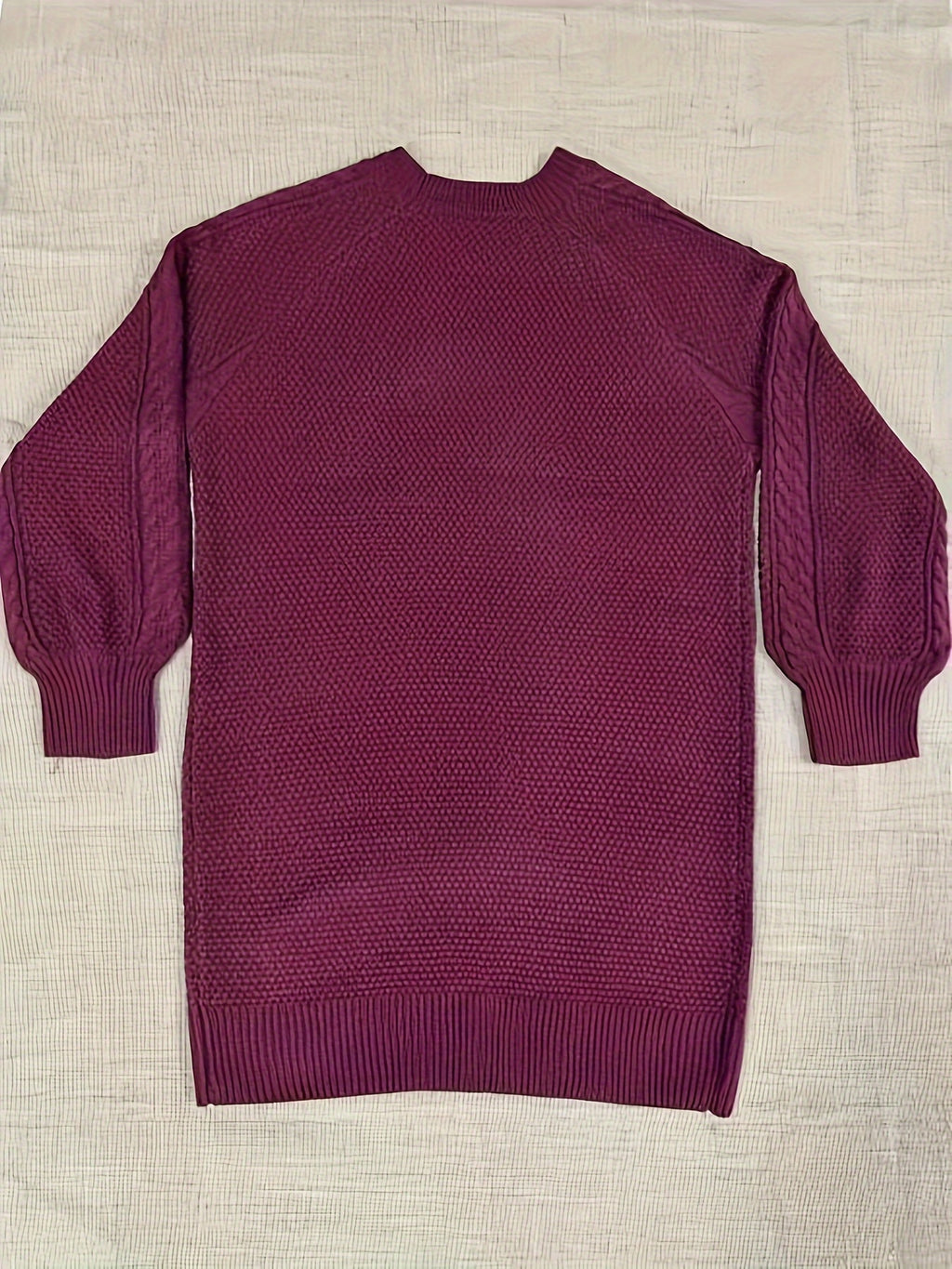 Damen-Pulloverkleid Midi, Damen-Langarm-Strickkleid mit Rundhalsausschnitt und Textur