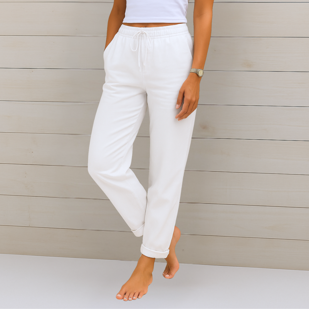 Women's Stretch Pants with Elastic Waistband and Relaxed Fit - White