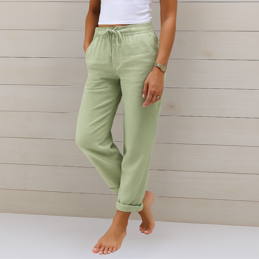 Women's Stretch Pants with Elastic Waistband and Relaxed Fit - Light Green