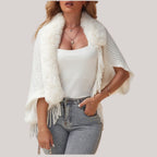 Women’s Knitted Poncho Cardigan with Shawl Collar