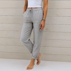 Women's Stretch Pants with Elastic Waistband and Relaxed Fit - Light Gray