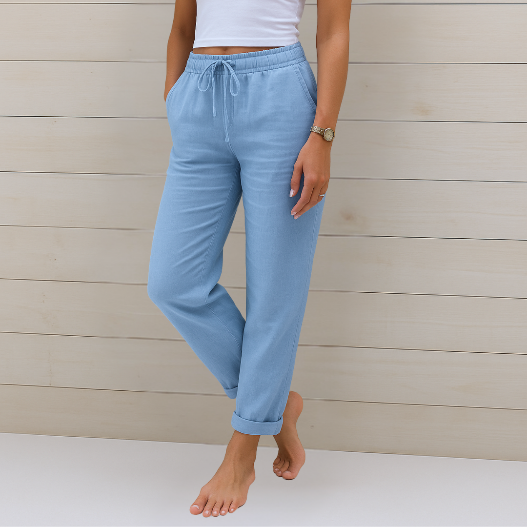 Women's Stretch Pants with Elastic Waistband and Relaxed Fit - Light Blue