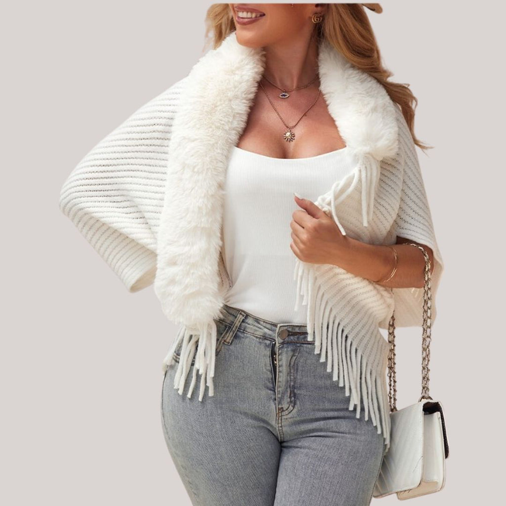 Women’s Knitted Poncho Cardigan with Shawl Collar