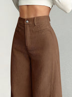 Damen High Waist Cordhose mit weitem Bein, lässig, waschbar