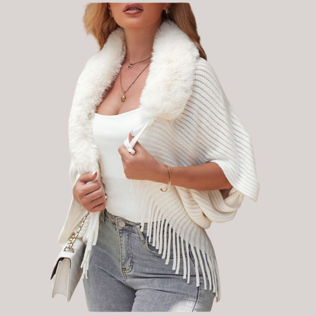 Women’s Knitted Poncho Cardigan with Shawl Collar
