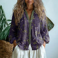 Women's Blouse with Leaf Print and V-Neck - Lilac