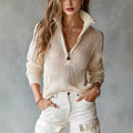 Women’s Loose-Fit Knit Polo Sweater with Half-Zip