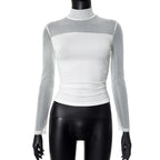 Women’s Fitted Mesh Long-Sleeve Top with High Neck