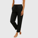 Women's Stretch Pants with Elastic Waistband and Relaxed Fit - Black
