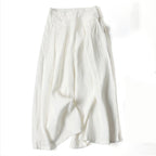 Women's Autumn Wide-Leg Pants with High Waist, Side Pockets and Elastic Waistband - White