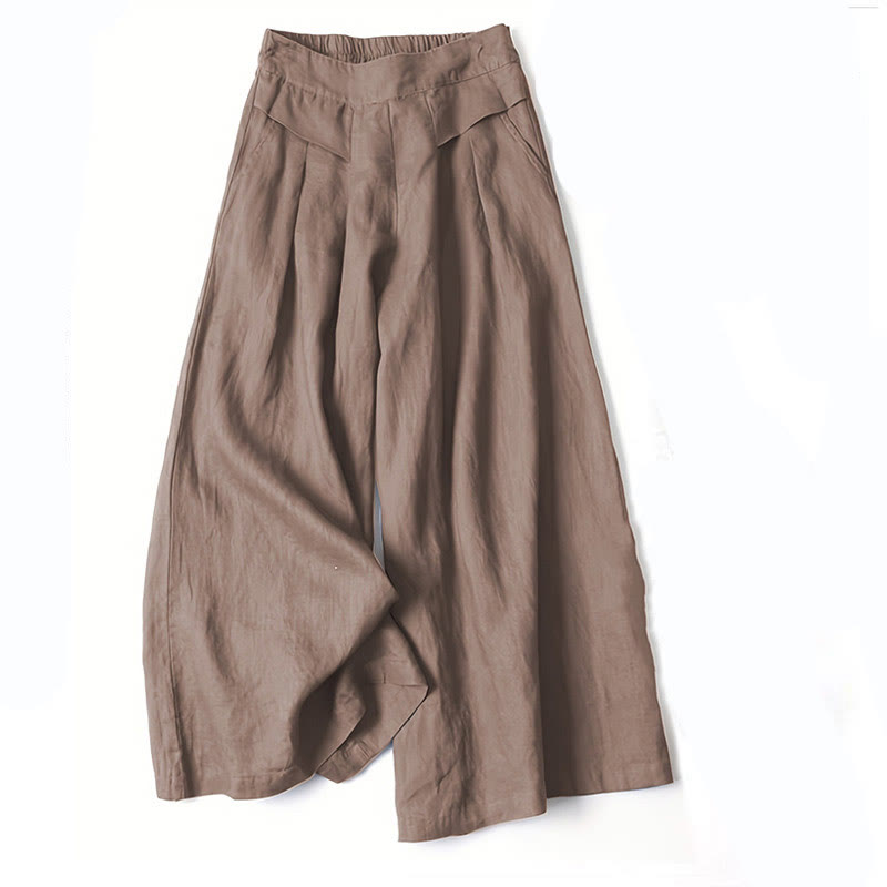 Women's Autumn Wide-Leg Pants with High Waist, Side Pockets and Elastic Waistband - Sienna