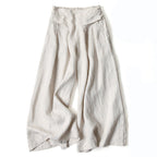 Women's Autumn Wide-Leg Pants with High Waist, Side Pockets and Elastic Waistband - Beige