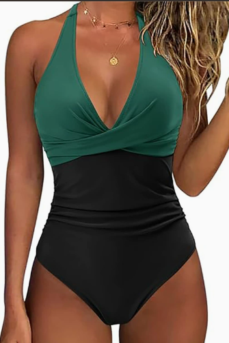Ruched Tummy-Control Swimsuit – Vintage Style for Women