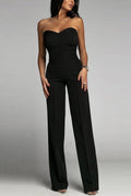 Women's Summer Jumpsuit, Off-Shoulder, Sleeveless, Figure-Hugging, Solid Color - Black
