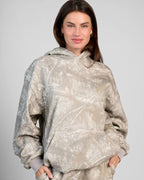 Women's Hoodie with Camouflage Print and Adjustable Hood - Beige