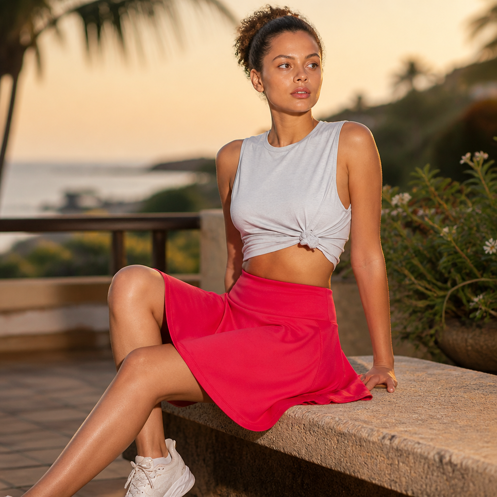 Damen Sommer-Skort mit UPF50+, hoher Taille, Faltenrock, integriertem Futter und Taschen | Freizeit-Sportrock