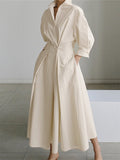Women's Elegant Collared Belted Shirt Dress