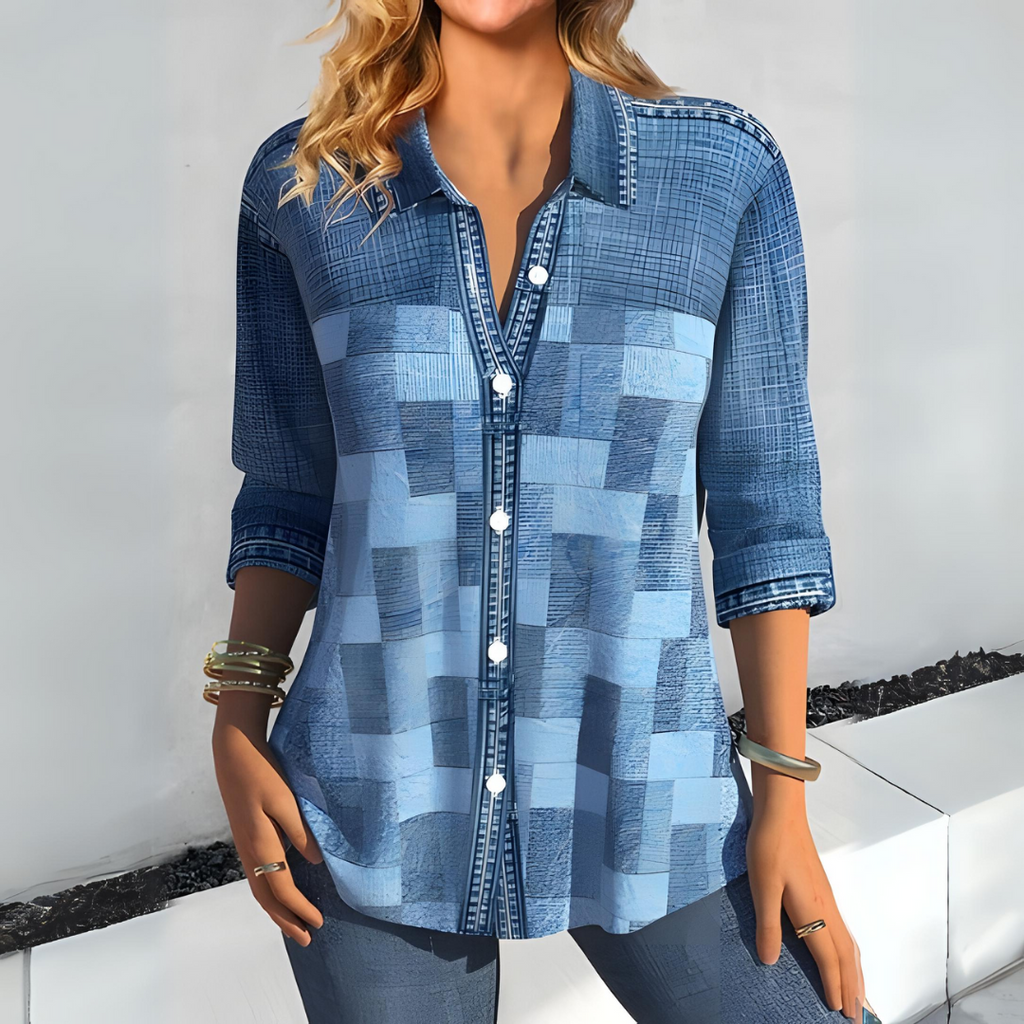 Paige - Casual Plaid Autumn Blouse - Blue