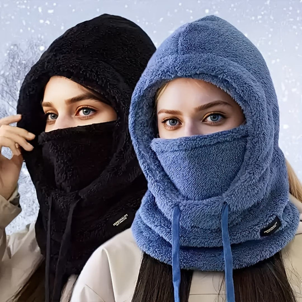Winter Fleece-Lined Hooded Scarf for Women, Windproof and Ear Protection
