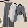 Conjunto de 3 piezas para mujer | Pantalones de pierna ancha con camisa y top