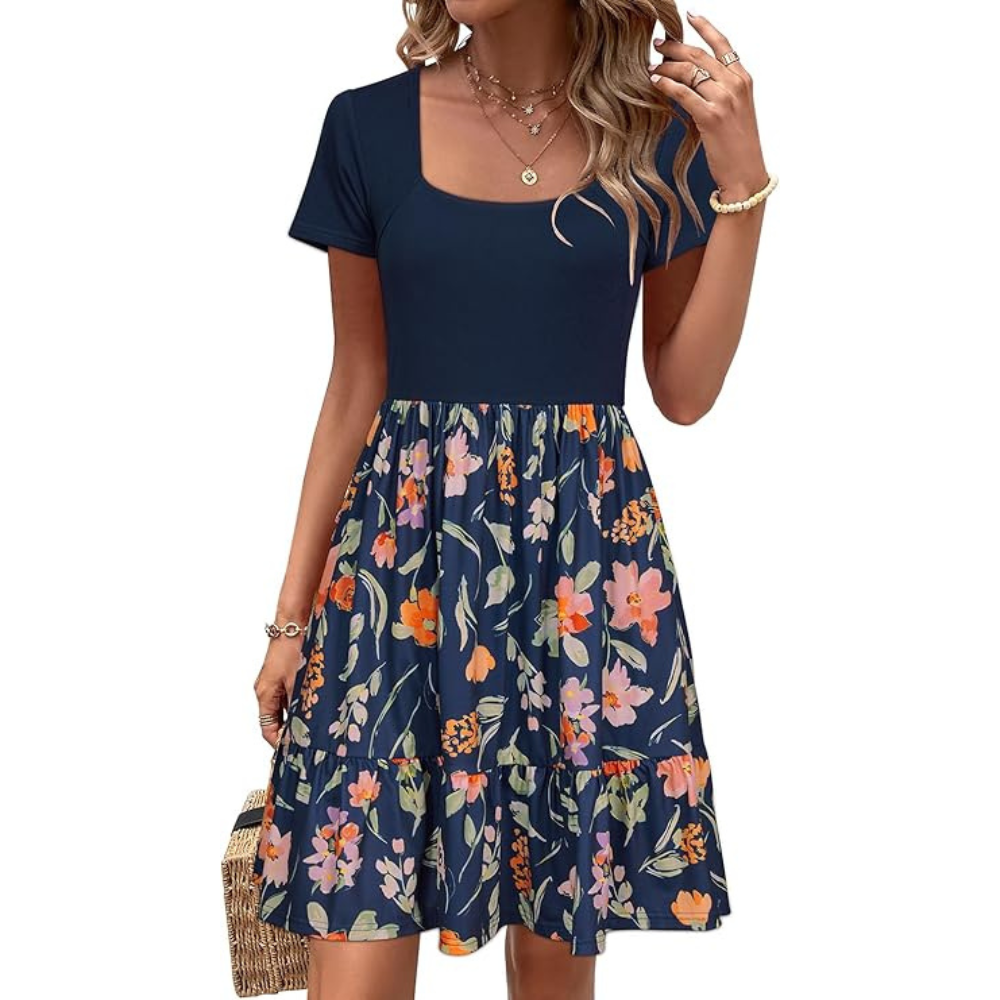 Elegant Square Neck Summer Dress – Lightweight Flattering Fit for Women