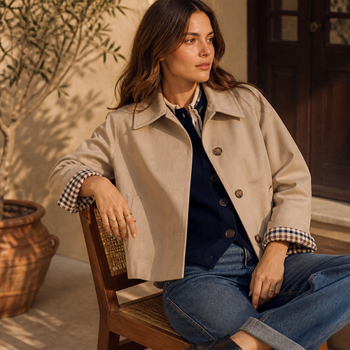 Gabardina clásica a cuadros con cuello vuelto | Abrigo informal de otoño