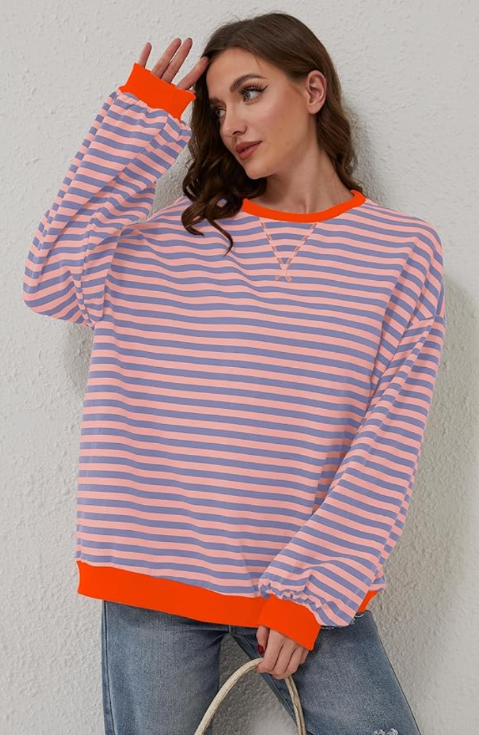 Striped Knit Sweater | Perfect for Autumn - Orange & Blue