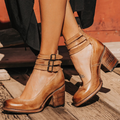Women's Boots with Block Heel, Comfortable Boots for Everyday - Perfect for Autumn and Winter - Brown