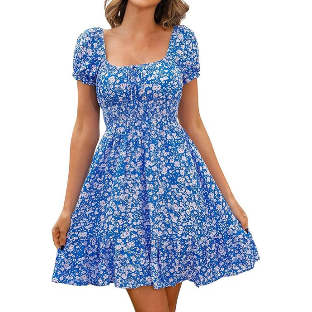 Blumenkleid Sommerkleid – Leichtes Kleid mit Puffärmeln für Damen