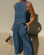 Two-Piece Sleeveless Set with Pants | Perfect for Summer - Blue