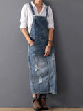 Denim Overall Dress with Slit Back | Perfect for Summer - Light Blue