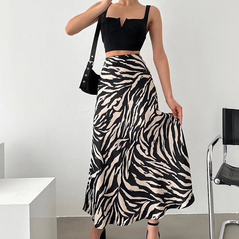 Women's Summer Skirt, Zebra Print, High Waist, A-Line with Airy Fit