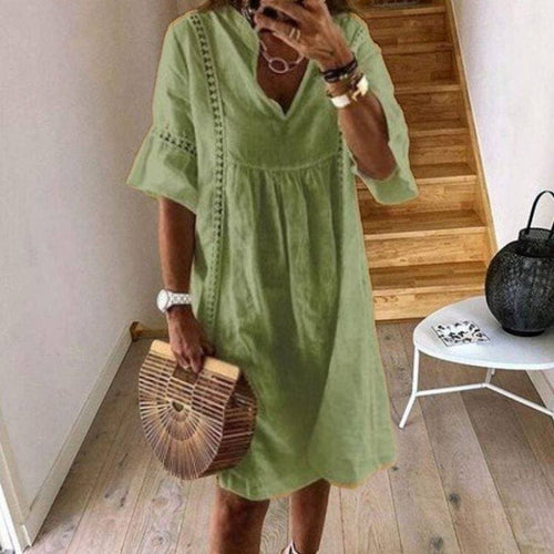 Airy Boho Dress with Lace Details | Perfect for Summer - Green