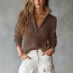 Women’s Loose-Fit Knit Polo Sweater with Half-Zip