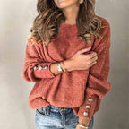 Women's Long-Sleeve Sweater with Button Details on the Sleeves - Orange