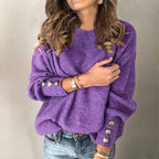 Women's Long-Sleeve Sweater with Button Details on the Sleeves - Purple