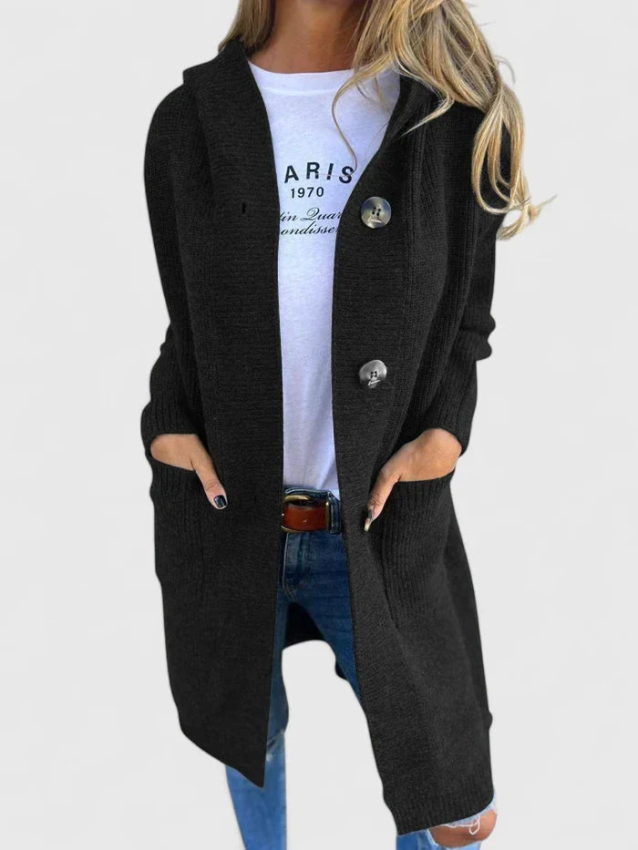 Women's Long Button Cardigan with Deep Front Pockets
