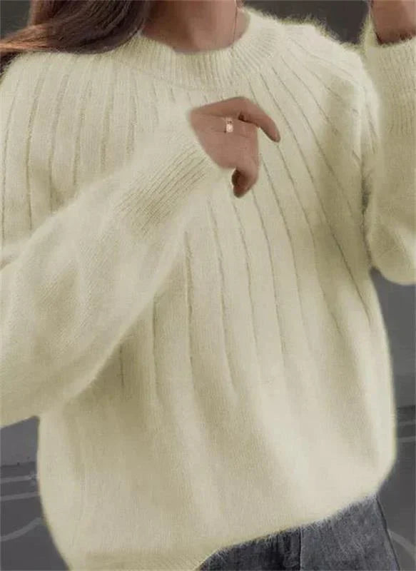 Women's Winter Knit Sweater with Simple Design - Yellow