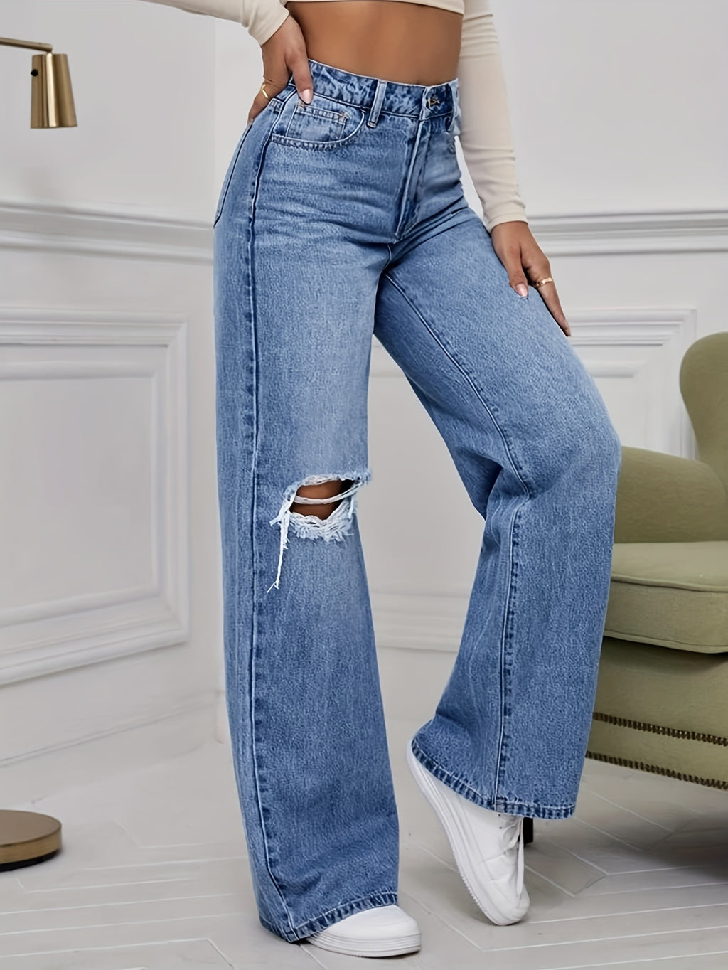 Fashion Casual Versatile denim jeans | Classic Straight Leg Blue Jeans